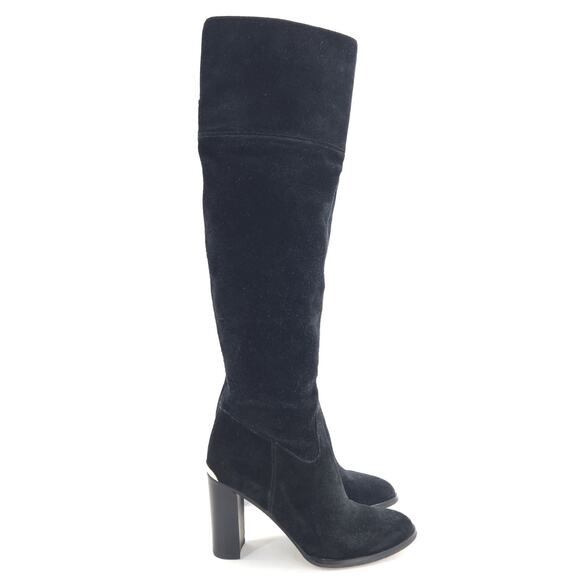 Michael Kors Regina Over the Knee Boot 7.5M Black Suede Block Heel Pull On 3.5"H - Picture 1 of 9